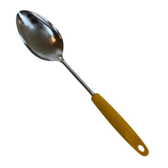 Vintage Ekco USA Chrome Plated Steel Cooking Spoon With Gold Handle - Picture 1 of 5